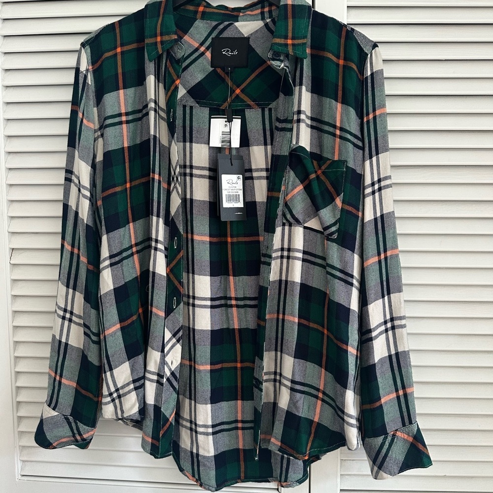 Rails Green and Orange Plaid Shirt